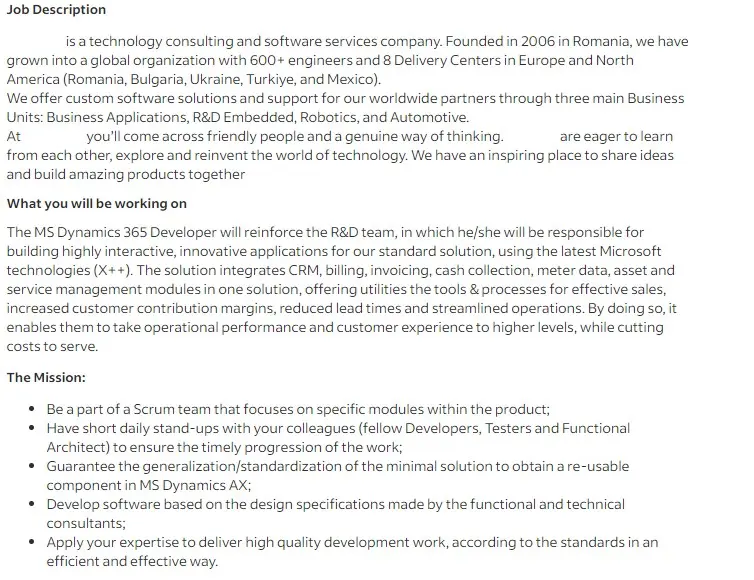 MS Dynamics 365 AX Developer Vacancy Screenshot 2